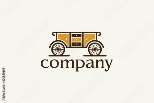Creative logo design depicting a closet with wheels , designated for the furniture industry.	