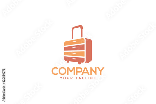 Creative logo design depicting a closet shaped like a trolley bag, designated for the furniture industry.	