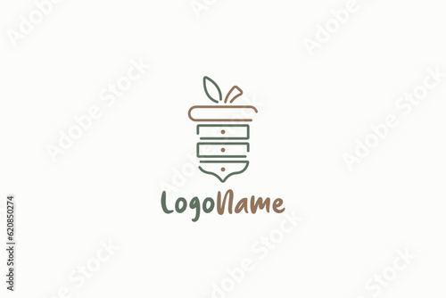 Creative logo design depicting a closet with drawers shaped like a acorn, designated for the furniture industry.	