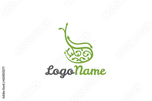 Creative logo design depicting a rocking chair made from green vines, designated for the furniture industry.	