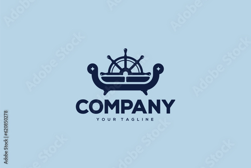 Creative logo design depicting a sofa shaped like a boat wheel, designated for the furniture industry.	