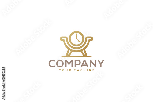 Creative logo design depicting a chair shaped like a watch, designated for the furniture industry.	
