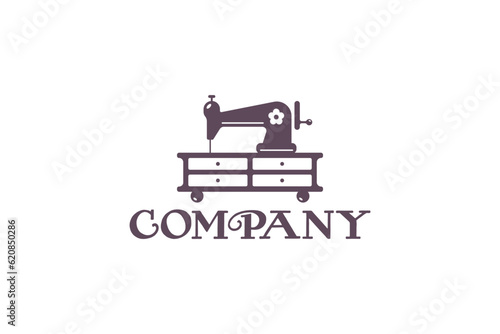 Creative logo design depicting a sewing machine on a closet, designated for the furniture industry.	