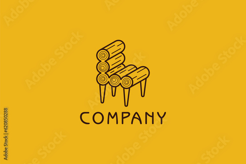 Creative logo design depicting a chair made from logs, designated for the furniture industry.	
