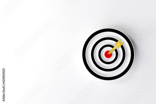Target board on white background with copy space. concept of target audience with business symbols Choosing a target audience for business success and achieving objectives. 3D rendering