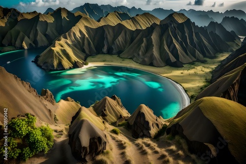 Landscape view from the top of Padar island in Komodo islands, Flores, Indonesia