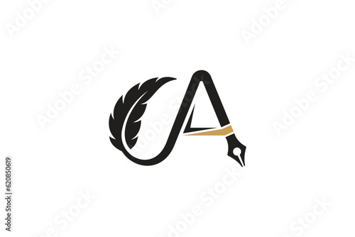 Education Logo Design - Feather Ink Pen Logo Design Template	
