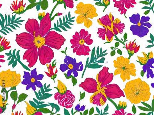 Seamless pattern with colorful flowers. Vector illustration for your design 