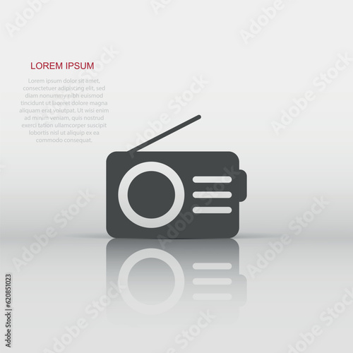 Radio icon in flat style. Fm broadcast vector illustration on white isolated background. Radiocast business concept. photo