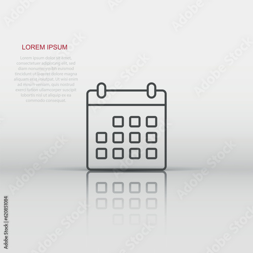 Calendar icon in flat style. Agenda vector illustration on white isolated background. Schedule planner business concept.