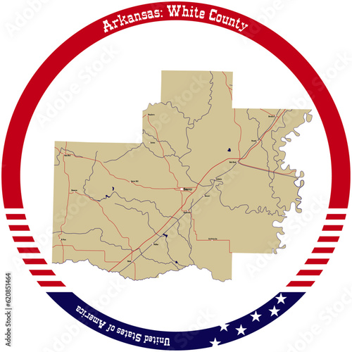 Map of White County in Arkansas, USA arranged in a circle. photo