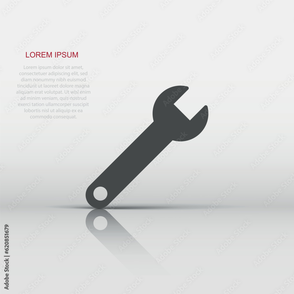 Wrench icon in flat style. Spanner key vector illustration on white isolated background. Repair equipment business concept. Wrench icon in flat style. Spanner key vector illustration on white isolated background. Repair equipment business concept.