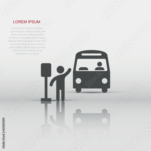 Bus station icon in flat style. Auto stop vector illustration on white isolated background. Autobus vehicle business concept.