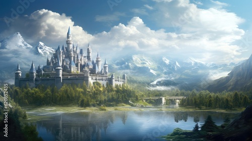 Majestic castles rise from the lush valleys, echoing tales of legendary heroes and their extraordinary quests. Generative AI photo