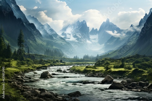 Photograph of Explore The Beauty of Mountains Rivers, Generative AI