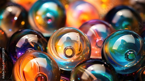 Shiny colorful pastel glass marbles in a Mesmerizing pattern. Generative AI