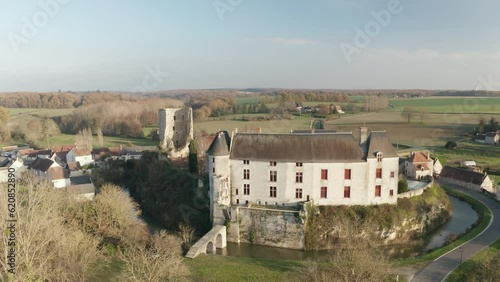 Aerial drone footage of the Chateau du Chatelier near to Paulmy in central France. photo