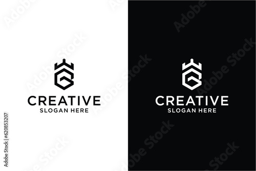 Letter b castle logo design concept