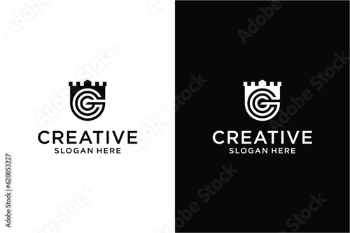 Letter g castle logo design concept