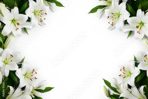 Fotografia Top view minimal vibrant peace lillies with copy space background