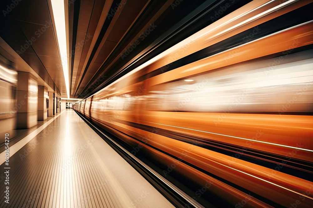 Fast Future Commuting: A Business Train Moving in Tunnel with Blurred Brown Perspective: Generative AI Fast Future Commuting: A Business Train Moving in Tunnel with Blurred Brown Perspective: Generative AI