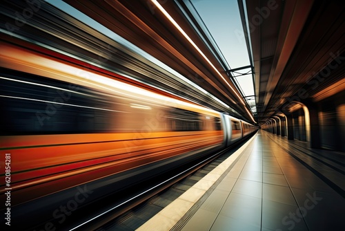 Fast Train Blurring Through Tunnel with Brown Tones. Futuristic Business Travel and Commuting Concept  Generative AI