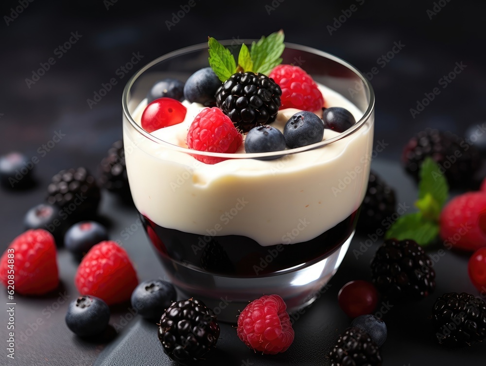 Vanilla Pudding on dark background (generative AI) Vanilla Pudding on dark background (generative AI)
