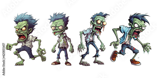 Set of zombie cartoon character. Vector clip art illustration