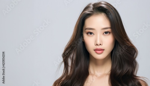 Beautiful asian woman, fresh skin, isolated on white studio background, Facial treatment, Asian women portrait , Generative Ai