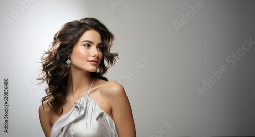 Beautiful woman, fresh skin, isolated on clear studio background , Generative Ai