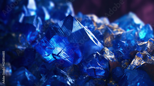 Amazing bright and shiny Azurite crystal cluster background. Jewel mineral detailed macro. Generative AI