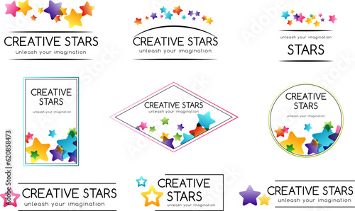 Creative kids vector cards with colorful stars