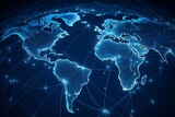 world map and globeal connection, Futuristic Digital Connections: Stylish CGI World Globe in Blue, Symbolizing Human Connectivity