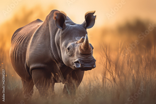  Rhino in nature, national geography, Wide life animals. AI Generated.