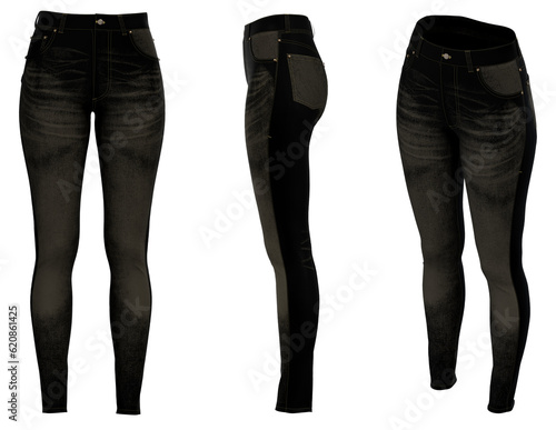 Female skinny jeans. Isolated. Black Denim Jeans photo