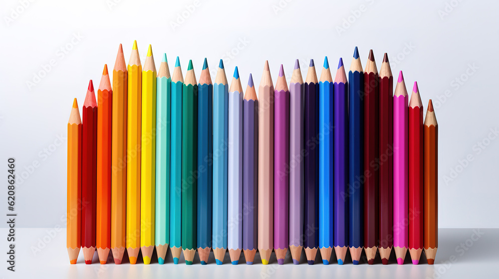 Wavy rows of bright pencils. Generative Ai Wavy rows of bright pencils. Generative Ai