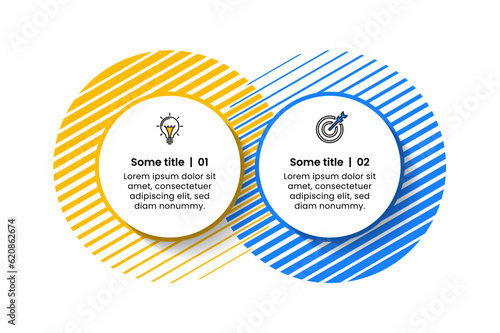 Infographic template. 2 linked circles with icons and text