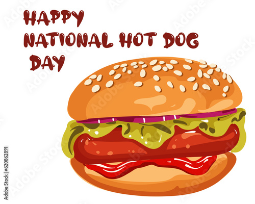 Vector illustration Happy national hot dog day
