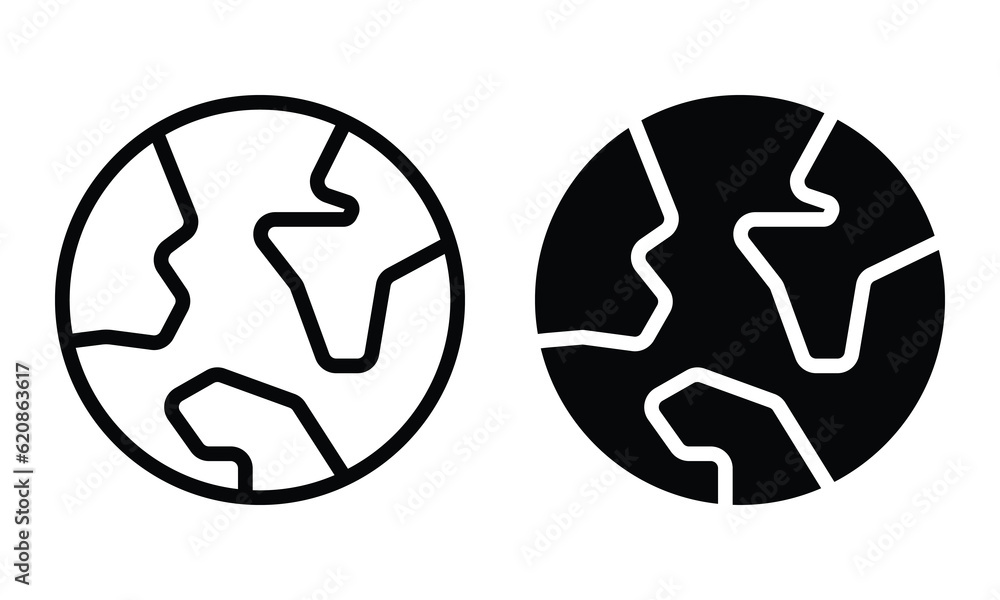 Earth icon with outline and glyph style. Earth icon with outline and glyph style.
