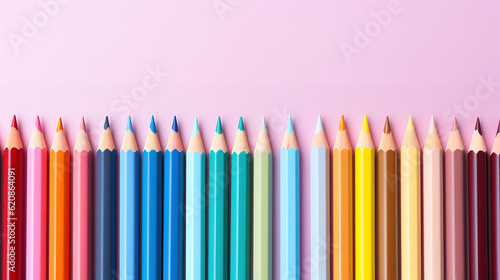 Color pen on pink background Back to school Education with copy space colorful. Generative Ai