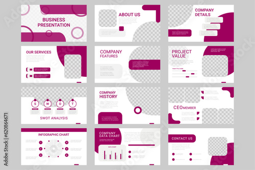 Presentation template, Maroon and gray infographic elements on white background. Vector slide template for business project presentations and marketing.