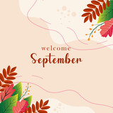 hello september.welcome septembervector background.suitable for card, banner, or poster