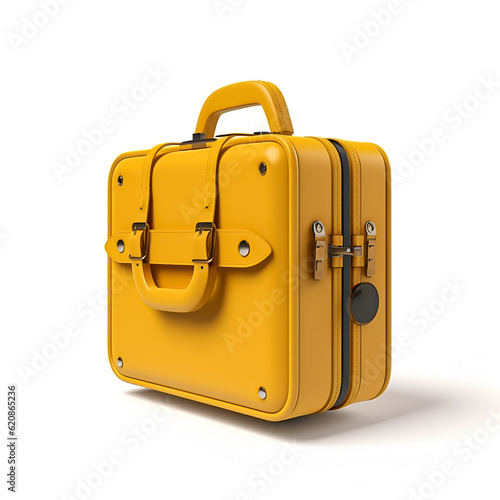 Yellow suitcase isolated on white. Illustration. Ai generation.