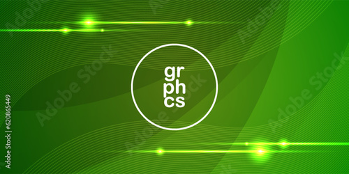 Abstract dynamic wave colorful green futuristic background template with shiny lines and lights. Green background with wavy pattern design. Eps10 vector