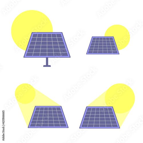 Solar PV panel power station. Renewable sustainable photovoltaic solar energy generation. Isolated vector illustration on white background.