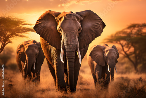 elephants peacefully grazing on the savannah © AGSTRONAUT
