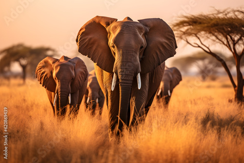 elephants peacefully grazing on the savannah © AGSTRONAUT