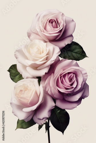 A bunch of pink and white roses in a vase. Generative AI.