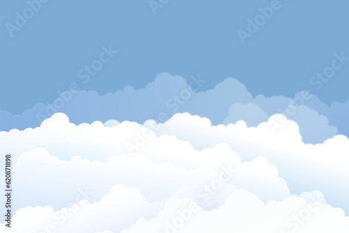Trendy Sky and Clouds. Flat Style for Poster, Flyers, Postcards, Web Banners. Background Cartoon Design in the Airy Atmosphere. 3d Pattern Nature Weather. Vector Illustration.