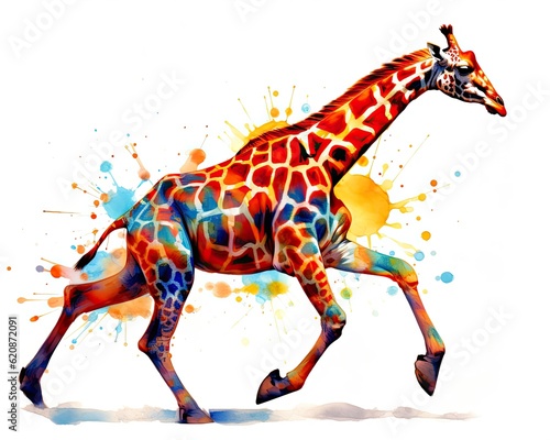 fluidity and unpredictability of watercolors by creating a dynamic and energetic Giraffe print. bold brushstrokes and splashes of color to depict the Giraffe movement and power